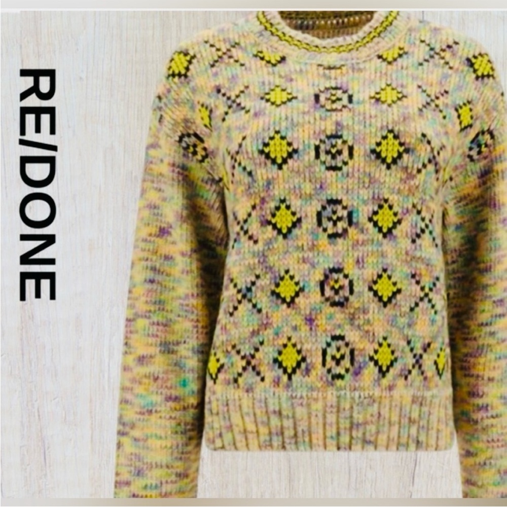 Re/Done Yellow XO Rainbow Women’s Sweater Cozy Medium